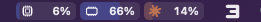 Menu bar: CPU, RAM and Claude Code cells